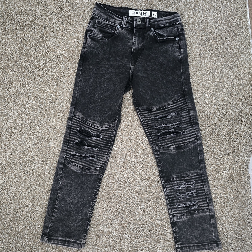 Dash Black Distressed Moto Style Jeans Slim Fit